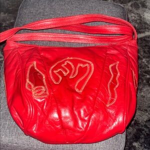 VINTAGE Elegant Red Leather Shoulder Bag made by ATALLA handbag